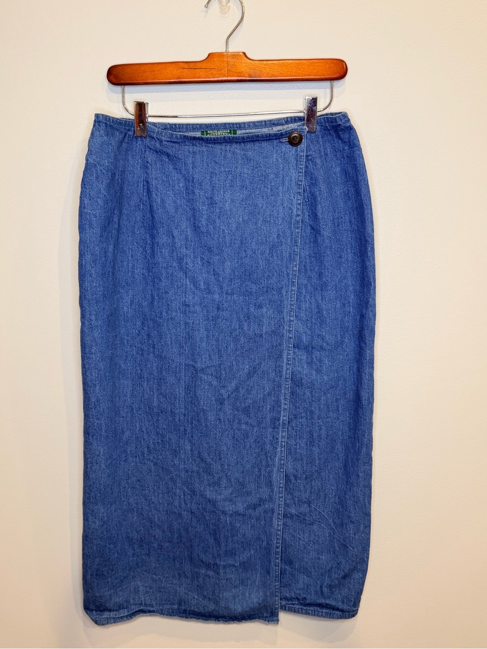 Ralph Lauren Country Denim WrapFront Midi Skirt Vintage 1980 100% Cotton Size 12
